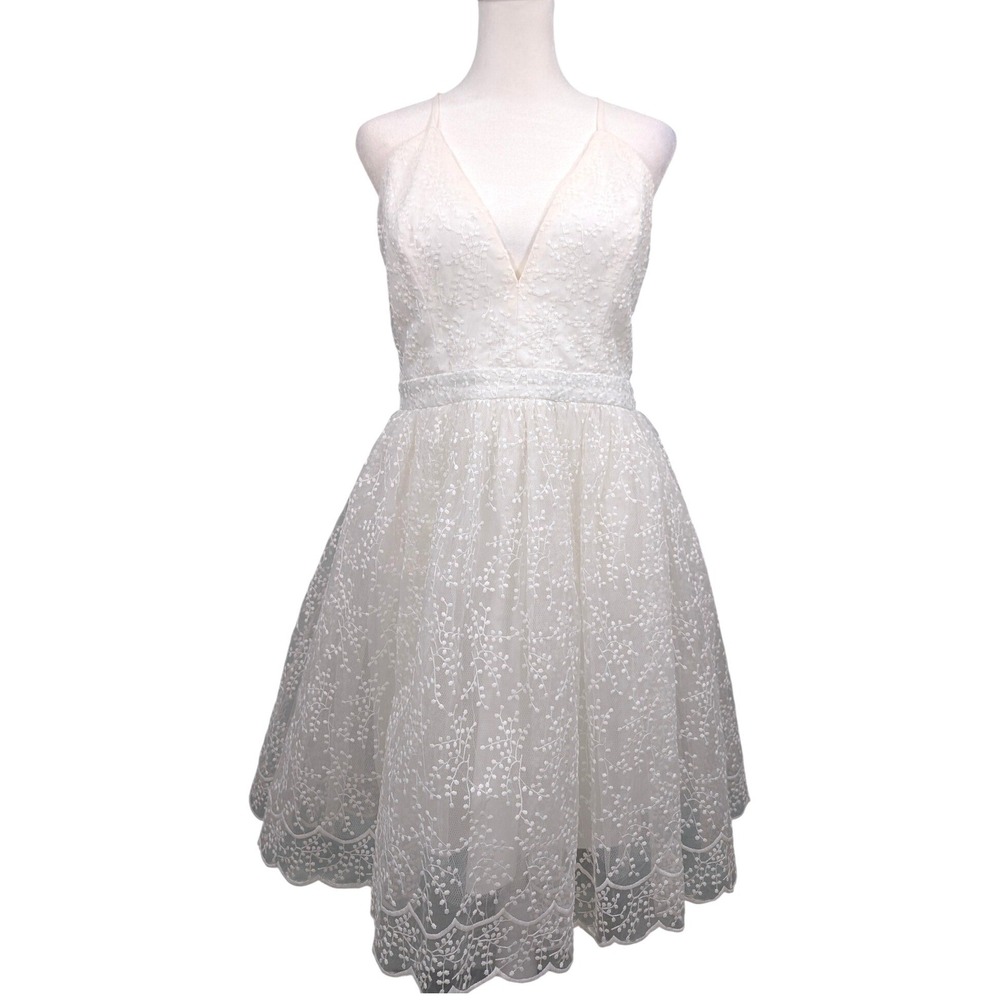 Embroidered White Mini Dress XL Fairy Garden Summer Spring Wedding Guest NEW